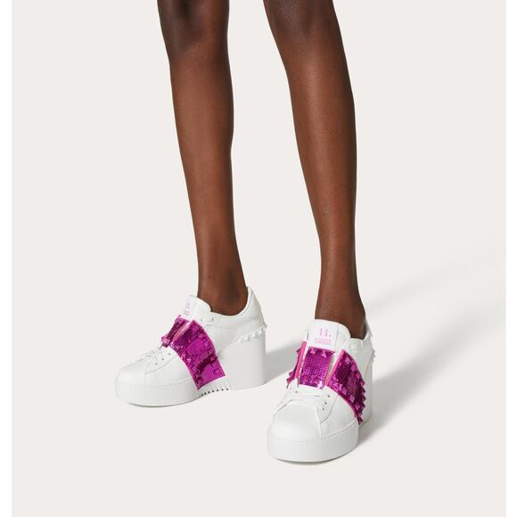 Valentino Garavani Open Disco leather wedge sneakers  Valentino Garavani White Open Disco Platform Wedge Sequin Sneaker 40.5